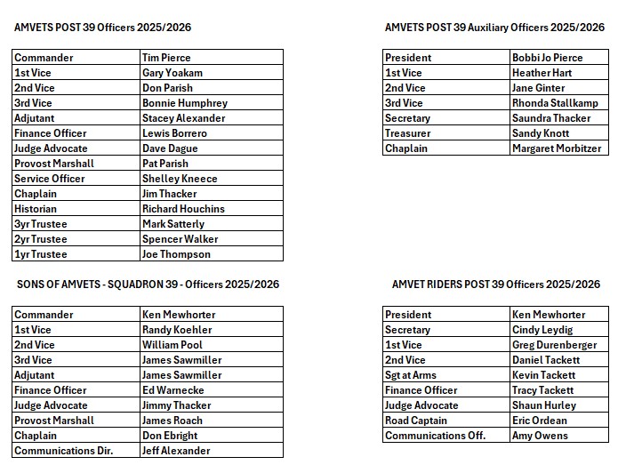 2025 2026 amvet officers