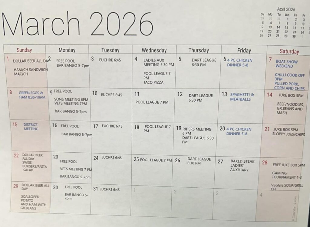 Home march 2026 calendar